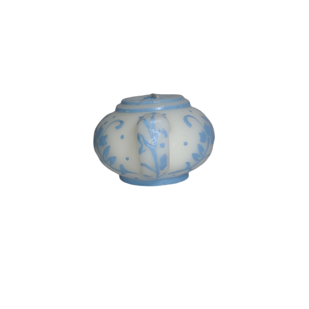 Vintage Teapot Wax Candle Blue Floral Flower Asian Style New Open Box - Picture 2 of 7